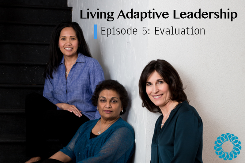 Living Adaptive Leadership Podcast cover of three women on stairs