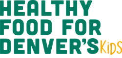 Healthy Food for Denver's Kids logo which is green bold letters and a golden-colored "KiDS"